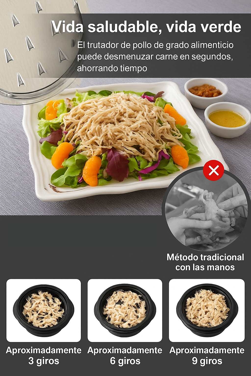 Trituradora de Pollo y Carne Manual  con Tapa Visible