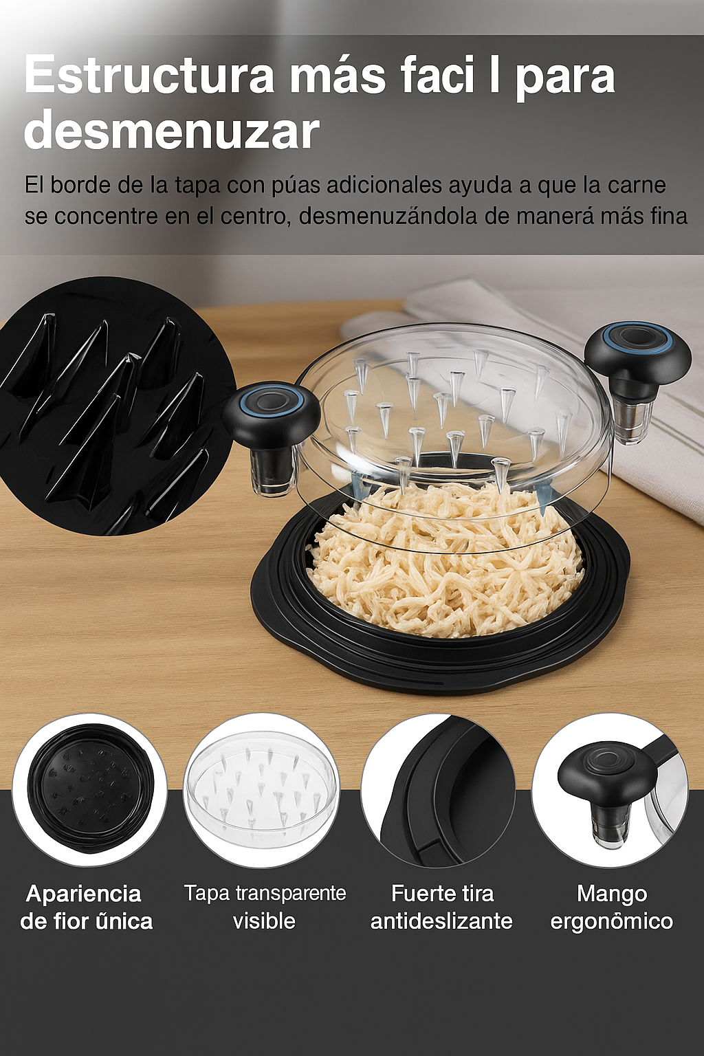 Trituradora de Pollo y Carne Manual  con Tapa Visible