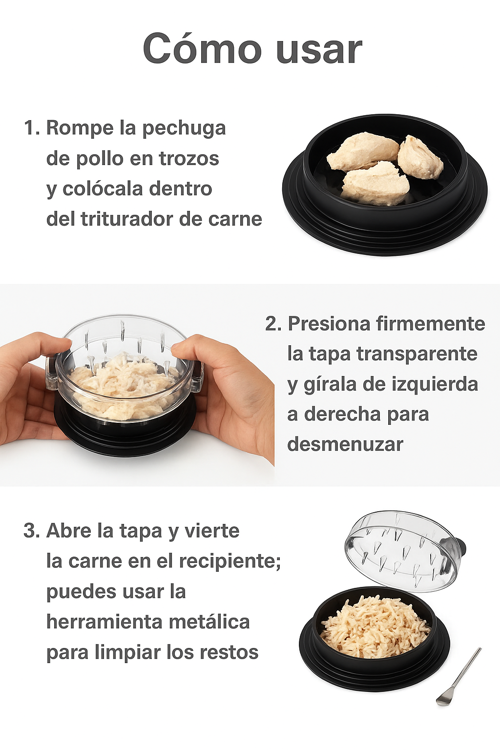 Trituradora de Pollo y Carne Manual  con Tapa Visible